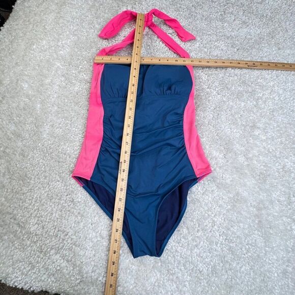 Boden Minori Halter One Piece Swimsuit Blue Pink Colorblock 10 FLAW - Picture 8 of 9